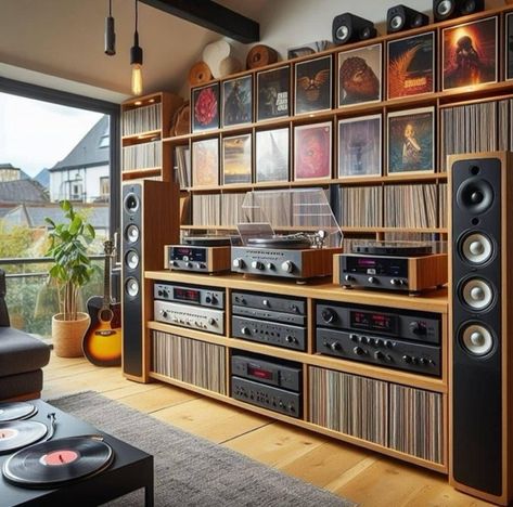 Podcast Room, Vinyl Record Furniture, Audiophile Room, Creative Podcast, Dj Room, Home Music Rooms, Vinyl Room, Record Room, Stereo Cabinet