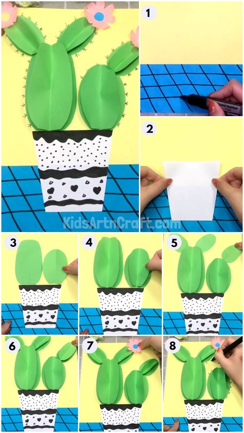 Cactus Paper Craft, Origami Cactus, Paper Cactus, Chart Paper, Cactus Painting, Paper Craft Tutorials, Craft Tutorial, Easy Paper Crafts, 3d Paper