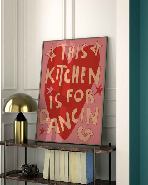 Retro Aesthetic Kitchen Decor Kitchen For Dance Red Kitchen Wall Art Minimalist Heart Print Trendy Kitchen Poster Digital Download 1 Print Quirky Kitchen Art, Paintings For Kitchen Canvas, Red Kitchen Aesthetic, Poster Wall Ideas Aesthetic, Retro Aesthetic Kitchen, Canvas Art Aesthetic, Aesthetic Kitchen Decor, Eclectic Paintings, Quirky Kitchen Decor