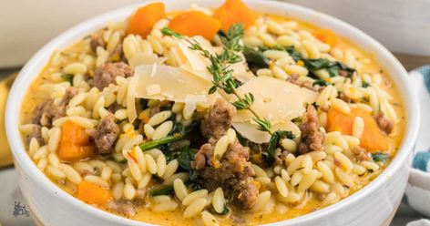 Butternut Sausage, Sausage Orzo Soup, Sausage Orzo, Baked Italian Sausage, Sausage Stuffed Acorn Squash, Sausage Spinach Pasta, Butternut Squash Bisque, Breaded Chicken Cutlets, Italian Sausage Pasta