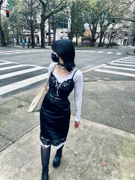 Goth Outfits Casual, Romantic Goth Outfits, Goth Summer Outfits, Slip Dress Casual, Goth Fits, Slip Dress Outfit, Alt Outfits, Romantic Outfit, Goth Dress