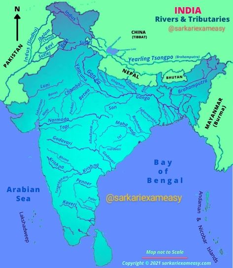 Map of rivers in India, Rivers Of India map Indian Rivers And Its Tributaries, Indian River Map Full Hd, Indian River Map, Rivers In India, Rivers Of India, River Drawing, Godavari River, Indian Flag Photos, Upsc Notes