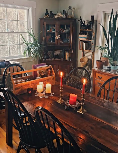 Hygge: The Art of Living Well Gothic Farmhouse Decor, Dark Scandinavian, Gothic Dining Room, Gothic Farmhouse, Scandinavian Winter, Maine Living, Dark Home Decor, Dark Home, Gothic House