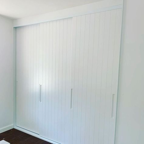 Vj Panelling Wardrobe Doors, Vj Panel Sliding Wardrobe Doors, Sliding Robe Doors, Coastal Wardrobe Doors, Sliding Doors Wardrobe Ideas, Wardrobe Sliding Doors, Master Wardrobe, Sliding Cupboard, Beach House Renovation