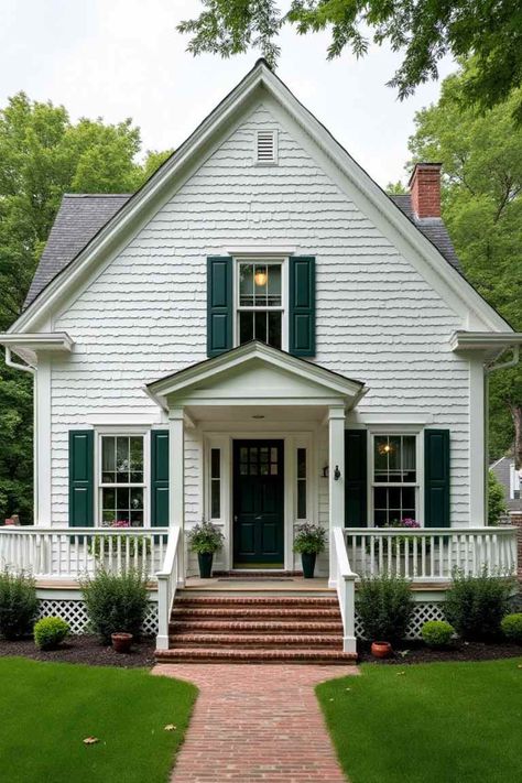 Colonial To Craftsman Exterior, Colonial Home Aesthetic, Homes With Columns, Small Colonial House Exterior, Colonial Revival House Exterior, Small Colonial House Plans, New England Homes Exterior, Side Entry Porch, Colonial Homes Exterior