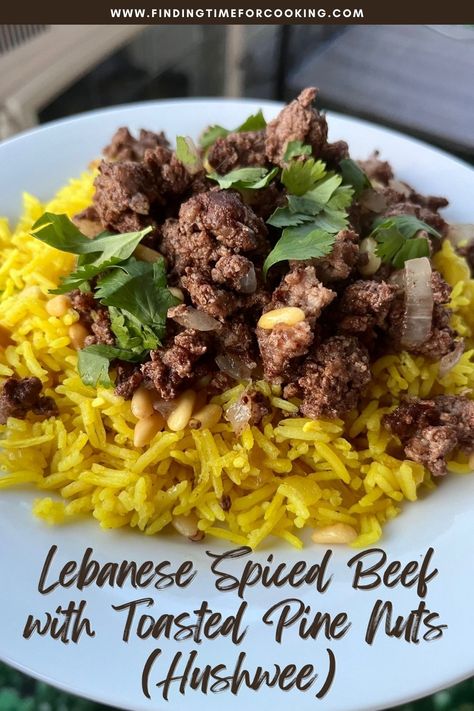 Lebanese Hushwee (Spiced Ground Beef with Toasted Pine Nuts) | This spiced Middle Eastern ground beef recipe is a delicious comfort food recipe that's super easy to make. A Lebanese beef recipe (or lamb, or bison), a fast & easy dinner, versatile for making sfiha or kibbeh. Also called hashweh, a traditional Lebanese recipe to try! #lebanese #beefrecipes #easydinner #traditionalrecipes Beef Middle Eastern Recipe, Ground Beef Lebanese Recipes, Egyptian Ground Beef Recipes, Arabic Ground Beef Recipes, Hushwee Lebanese, Lebanese Beef Recipes, Indian Ground Beef Recipes, Hushwee Recipe, Middle Eastern Beef Recipes