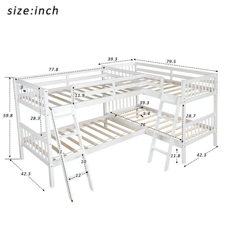 L Shaped Beds, Beds White, Corner Bunk Beds, Bed Twin Size, Ladder Safety, L Shaped Bunk Beds, Mario Room, Bunk Bed Plans, Bed Grey