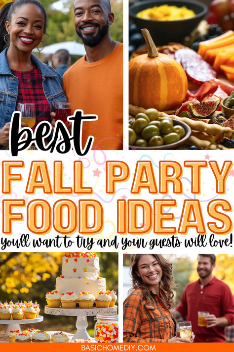 Find the best fall party food ideas and appetizers you’ll want to try. Perfect for a large crowd or small fall party, these easy and delicious recipes are for kids and adults. From crockpot and slow cooker dishes to desserts, there's something for everyone. Enjoy pumpkins, apple butter, and fall snacks that are ideal for both indoor and outdoor gatherings, classroom parties, and entertaining at home. Enjoy a charcuterie board with a variety of cheeses and finger foods that are cheap and tasty. Fall Parties Ideas, Fall Party Food Ideas For A Crowd, Outdoor Fall Party, Fall Party Ideas For Adults, Birthday Party Meals, Outdoor Fall Parties, Fall Appetizers Easy, Fall Party Food, Fall Harvest Party