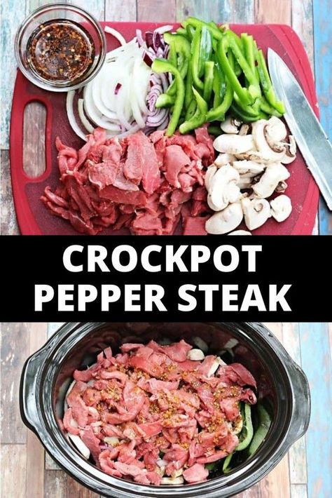 Crockpot Steak Recipes, Crockpot Pepper Steak, Crockpot Stuffed Peppers, Crockpot Steak, Pepper Steak Recipe, Restaurant Copycat, Crockpot Ideas, Crockpot Dinners, Healthy Dinner Recipes For Family