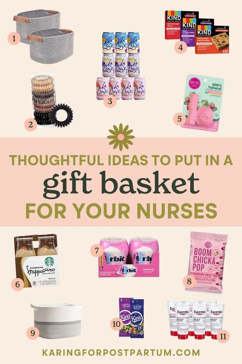 Labor and delivery nurses are hardworking and easy to thank. If you want to make a gift basket for your healthcare team post delivery, check out this post for fun and thoughtful gift basket ideas or other ways to say thank you and show your appreciation. A post by Karrie Locher. Basket For Nurses, Hospital Gift Baskets, Labor Nurse Gift Ideas, Labor Delivery Nurse Gift, Nurse Gift Baskets, Make A Gift Basket, Labor Nurse Gift, Thank You Nurse Gifts, Thank You Baskets