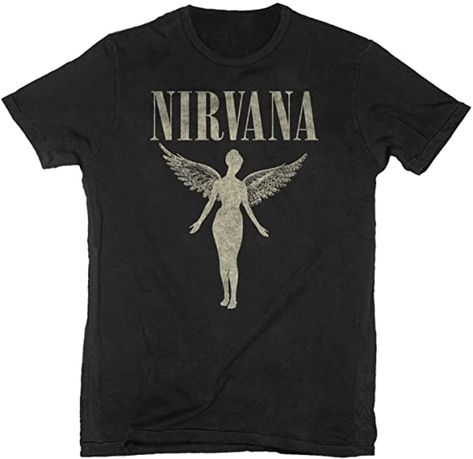 Amazon.com: Nirvana - in Utero Tour - Adult T-Shirt: Clothing Mens Graphic Tees Prints, Nirvana Shirt, In Utero, Grunge Tee, Grunge Shirt, Tshirt Printing Design, Man Black, T Shirt Image, Trendy Tee