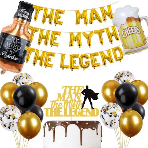 PRICES MAY VARY. 👑APPLICATION - The Man The Myth The Legend Party Decoration Kits are perfect for any age's men birthday and celebration Retirement and Dad's Day...etc classic theme party decorations. Each birthday is a milestone we touch along life's way. May your birthday be happy in more ways than one, leaving this wonderful moment as a permanent memory. 🎂PACKAGE and SIZE - 1 set "The Man The Myth The Legend" balloons banner, the size is approx 16", 1pc "The Man The Myth The Legend" cake to 50th Birthday Party Ideas For Men, Retirement Decorations, Gold Birthday Party Decorations, Birthday Decorations At Home, Birthday Decorations For Men, 50th Birthday Party Decorations, Retirement Gifts For Men, Simple Birthday Decorations, Retirement Party Decorations