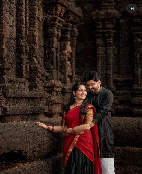 Temple Poses For Couple, Pre Wedding Photoshoot Temple, Temple Pre Wedding Shoot, South Indian Pre Wedding Photoshoot, Hampi Photoshoot, Muhurtham Poses, Temple Couple, Temple Photoshoot, Temple Shoot