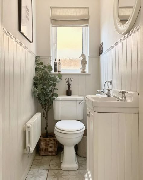 Rustic Wainscoting, Small Downstairs Toilet, Burlington Bathroom, Cloakroom Toilet, Toilet Room Decor, Bathroom Paneling, Small Toilet Room, Downstairs Loo, Downstairs Toilet