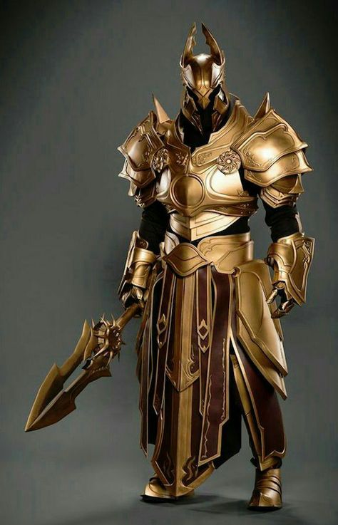 Human Fighter Knight Golden Armor - Pathfinder PFRPG DND D&D d20 fantasy Gold Armor, Heroic Fantasy, Knight Armor, Dungeons Dragons, Fantasy Armor, Armors, Armor Concept, Fantasy Warrior, Inverness