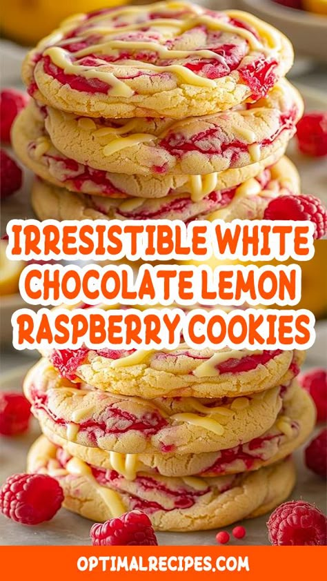 Craving a delightful treat? These White Chocolate Lemon Raspberry Cookies are a must-try! 🍋✨ Bursting with tangy lemon zest, juicy raspberries, and creamy white chocolate, they're the perfect blend of sweet and tart. Whether you're baking for a party or a cozy night in, these cookies will be a hit. Save this pin for the recipe and enjoy the deliciousness! #BakingGoals #CookieLove #YummyTreats Lemon Crinkle Cookies With Raspberry Curd, White Chocolate Lemon Raspberry Cookies, Fluffy Lemon Raspberry Scones, White Chocolate Raspberry Cookies, Ridiculously Easy Lemon Raspberry Scones, Raspberry White Chocolate Cookies, White Chocolate Recipes, Parfait Desserts, Raspberry Cookies