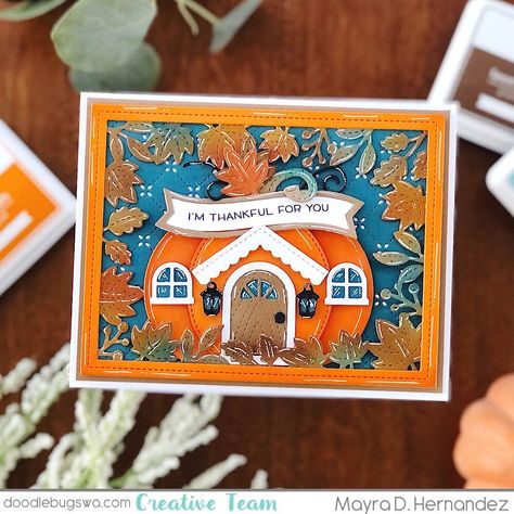 Lawn Fawn Fall Leaves Backdrop, Leafy Backdrop, Leaves Backdrop, Acorn House, Vines Flowers, Happy Wednesday Everyone, Leaves Frame, Pumpkin House, Halloween Cards Handmade