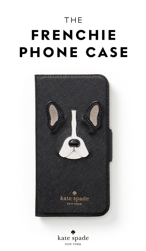 the frenchie phone case: meet antoine, your phone’s new bff (and little protector). the antoine applique folio iphone 7 case. a fall 2017 must-have. Og Aesthetic, Kate Spade Phone Case, Bag Wishlist, Frenchie Mom, Spring Sandals, French Bull, Iphone 7 Cases, French Bulldogs, Jewellery Accessories