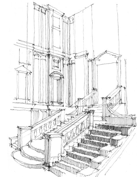 ... Perspective Sketch, Architecture Sketches, Building Sketch, Interior Design Sketches, Interior Sketch, Architecture Drawing Art, Architectural Sketch, Travel Sketches, Architectural Drawing