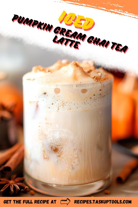 Indulge in the cozy flavors of fall with this Iced Pumpkin Cream Chai Tea Latte. Perfectly brewed chai tea is blended with rich pumpkin purée and topped with a velvety cream that balances spices and sweetness. Discover how to create this vibrant seasonal drink at home, ideal for sipping on warm days or enjoying as a festive treat. Whether you're a lover of chai or pumpkin spice, this refreshing latte will elevate your autumn beverage game. Pin this recipe for an unforgettable fall delight! Pumpkin Chai Latte Recipe, Pumpkin Chai Latte, Pumpkin Chai Tea, Chai Tea Latte Recipe, Iced Chai Tea Latte, Iced Chai Tea, Whipped Pumpkin, Chai Latte Recipe, Drink At Home