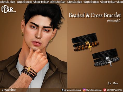 Cross Bracelet For Men, Pokemon Necklace, Sims 4 Male, Sims 4 Men Clothing, Sims 4 Piercings, Pride Bracelet, Sims Games, Daisy Necklace, Beaded Cross