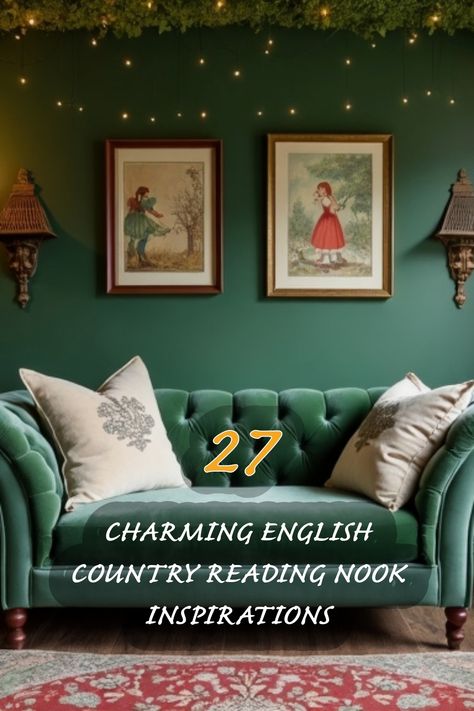 Step into a world of cozy elegance with these charming English country reading nook inspirations. I love the deep green walls and plush velvet sofa that invite you to curl up with a good book. The vintage artwork adds a touch of nostalgia and character, while soft lighting creates an inviting atmosphere perfect for relaxation. Discover how to transform a simple space into a serene retreat! Deep Green Walls, English Country Design, Reading Nook Ideas, Antique Side Table, Nook Ideas, English Country Style, Green Walls, Victorian Design, Country Design