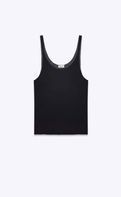 SAINT LAURENT Tops and Blouses Woman Tank top in black silk georgette a_V4 Saint Laurent Store, Zara Tank Top, Tops And Blouses, Digital Closet, Blouse Tank Top, Bubble Skirt, Silk Tank Top, Silk Tank, Pajama Set Women