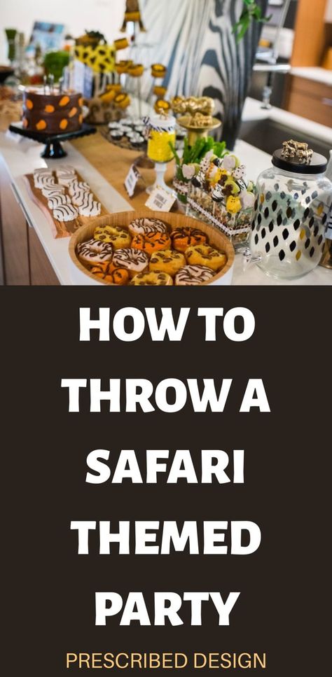 How to throw a safari themed party! Safari themed party ideas and inspiration. Kids party ideas. #ideasforkids #partyideas #birthdayparties #safari Safari Party Appetizers, Safari Table Decorations Jungle Theme Birthday Party Ideas, African Safari Theme Party, Safari Snack Ideas, Adult Jungle Theme Party, Wild One Birthday Party Food Ideas, Safari Charcuterie Board, Safari Dinner Party, Safari Theme Food