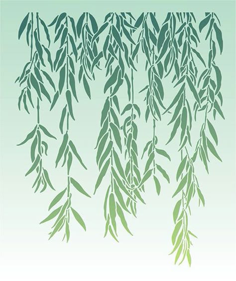 Weeping Willow Leaves Foliage Stencil Design from Stencil Kingdom Weeping Willow Leaves, Ophelia Painting, Willow Leaves, Mural Stencil, Tree Stencil, Leaf Stencil, Willow Leaf, Leaves Illustration, Wine Bottle Art