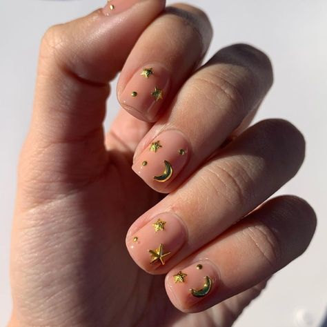 Samantha 🌹 (@samrosenails) • Instagram photos and videos Sparkle Star Nails, Star And Moon Nails, Sun And Moon Nails, Sun Nail Art, Stud Nail Art, Whimsical Nail Art, Jelly Makeup, Neat Nails, Nail Art Photos