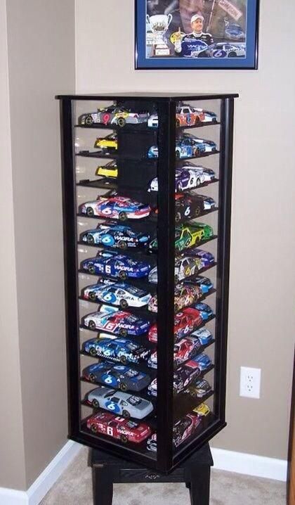 Nascar Display Ideas, Model Car Display Ideas Shelves, Nascar Diecast Display, Model Car Display Ideas, Hot Wheels Cars Display, Diecast Cars Display, Hot Wheels Storage, Rotating Display, Fans Only