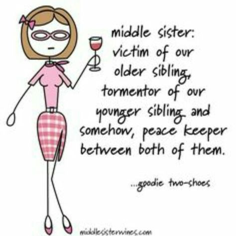 Middle Sister Sister Birthday Quotes Funny, Middle Child Humor, Unbiological Sister, Sister Birthday Quotes, Middle Sister, Love My Sister, Birthday Quotes Funny, Wine Quotes, Middle Child