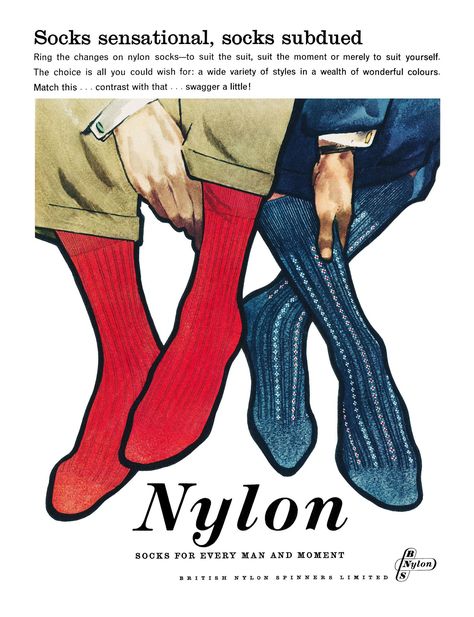 Socks Illustration, Sock Store, 1950’s Fashion, Vintage Socks, Nylon Magazine, Nylon Socks, Fashion Illustration Vintage, Colorful Socks, Fashion Costume