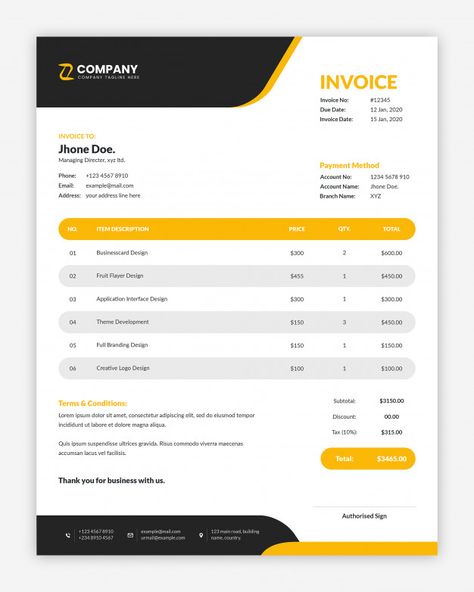 Modern corporate yellow business invoice... | Premium Psd #Freepik #psd #business #sale #abstract #design Sales Invoice Design, Modern Invoice Design, Quote Template Design, Invoice Design Template, Business Invoice, Invoice Design, Documents Design, Graphic Design Business, Business Banner