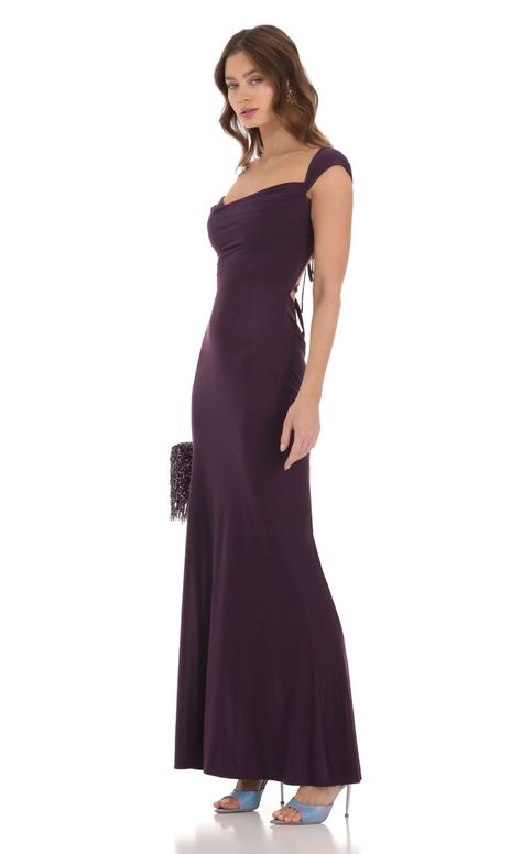 Strappy Cowl Neck Maxi Dress in Purple | LUCY IN THE SKY Dark Wedding Guest Dress, Wedding Guest Dress Modest, Recital Dress, Dark Purple Dresses, Cowl Neck Maxi Dress, Prom Dress Inspo, Purple Dresses, Purple Prom Dress, Prom Dress Inspiration