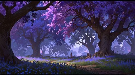 Aesthatic Forest wallpaper purple Magical forest Zicxa.com Whimsical Nature Art, Purple Trees Landscape, Fantasy Flowers Magic, Purple Background Landscape, Dreamy Art Fantasy, Enchanted Forest Landscape, Fantasy Forest Landscape, Money Wallpapers, Glowing Forest