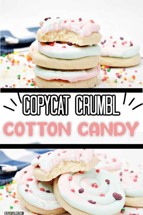 Cotton Candy Crunch Topping Recipe, Crumbl Cotton Candy Cookies, Cotton Candy Crumbl Cookie, Cotton Candy Recipes Desserts, Cotton Candy Frosting, Huge Cookies, Copycat Cookies, Candy Cookies Recipes, Swig Sugar Cookies