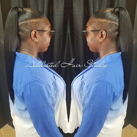 Ponytail With Shaved Back, Ponytail Shaved Sides, Ponytail With Shaved Sides And Back, Ninja Bun, Brandon Florida, Protective Style Braids, Shaved Side, Braids With Shaved Sides, Knitting Scarves