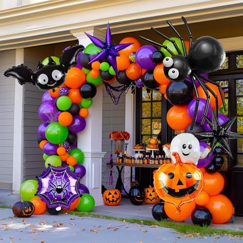 Halloween Balloon Garland Arch Kit 133pcs orange black purple green balloons With Spider Web Bat Ghost Pumpkin diy Spider Balloons for Halloween Horror Night Spooky Birthday Party Boo day Decorations Spooky Birthday Party, Halloween Balloon Garland, Fall Halloween Party, Diy Spider, Spooky Birthday, Halloween Balloon, Green Balloons, Pumpkin Diy, Halloween Party Balloons