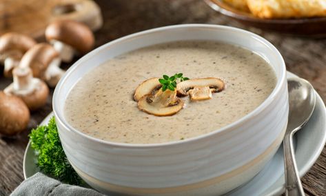 Cream of Mushroom Soup (Recipe) Keto Mushrooms, Canned Mushrooms, Mushroom Soup Recipes, Ranch Recipe, Hot Soup, Nice Cream, Minestrone, Izu, Cooking Skills