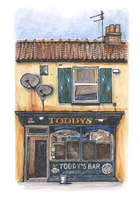 Toddy's Bar by mydoghasnono.se Anna Coloring Pages, Houses To Draw, Japanese Coffee Shop, Faber Castell Art, Japanese Coffee, Aesthetic Art Journal, Happy Tea, Watercolour Ideas, Drawing Websites