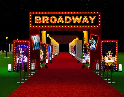 Broadway Theme on Behance Themes For College Fest, Stage Decoration Ideas For College Fest, Event Entrance Design, College Fest, New York Sightseeing, Bollywood Night, Broadway Theme, Broadway Party, Nyc Vacation