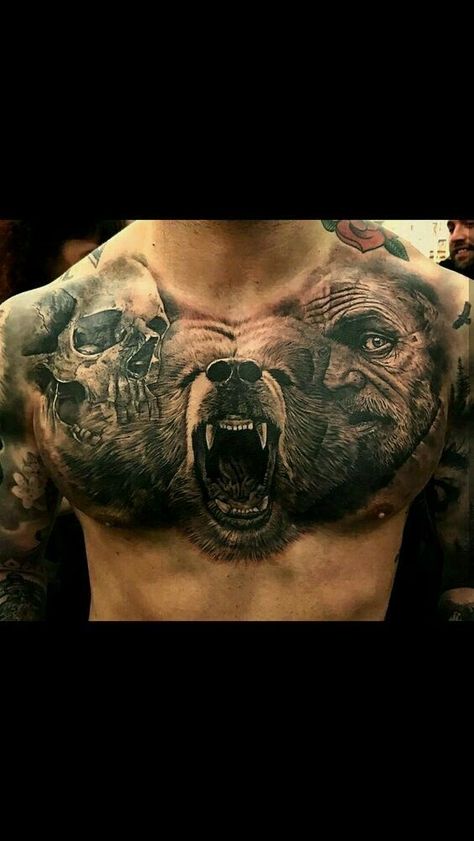 Viking Tattoos For Men, Tattoo Ideas For Guys, Tatoo 3d, Bear Tattoos, Pieces Tattoo, Tattoo Ideas For Men, Chest Piece Tattoos, Geniale Tattoos, Chest Tattoo Men