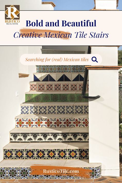 Are you looking for a way to make decorative stairs a staple of your rustic home decor? With this beautiful design feature, your staircase can become a striking centerpiece and conversation starter! Using the warm, natural colors of terracotta and the bright shades of Cement tiles or Talavera, Mexican tile on steps gives you the chance to craft a staircase that shows off your bold personality. So, let’s climb the stairs of creativity and explore some ideas for decorative stairs. #stairsideas Mexican Tile Stairs, Decorative Stairs, Tile Staircase, Stair Tiles, Mexican Homes, Tiled Staircase, Bold Personality, Tiles Ideas, Tile Stairs