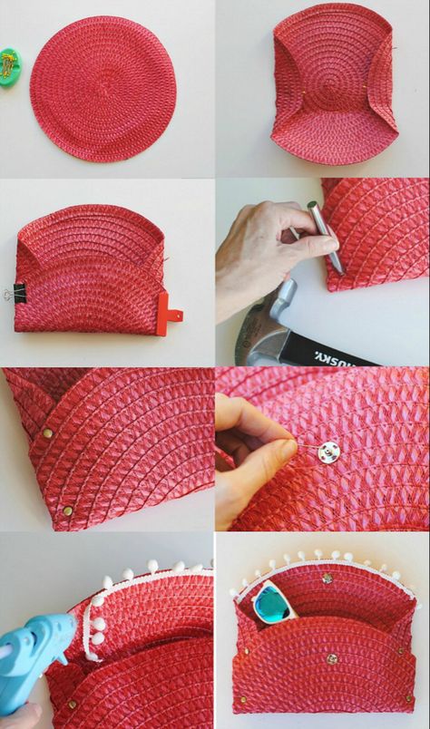 Trash To Couture: DIY Wicker Purse From Placemat Diy Purse Making, Diy Clutch Purse, Make A Purse, Pochette Diy, Trash To Couture, Diy Placemats, Sac Diy, Wicker Purse, Diy Clutch