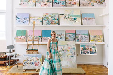 Teil Duncan's Beach Prints Are The Perfect Summer Decor - ASPIRE Teil Duncan Art, Teil Duncan, Art Studio Storage, Beach Scene Painting, Beachy Art, Beach Paintings, Southern Artist, Art Studio Space, Beach Prints