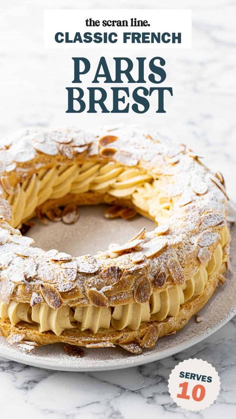 Paris Brest - www.thescranline.com Special Desserts Recipes, Paris Brest Recipes, French Baking Recipes, Luxury Pastry, French Baked Goods, Praline Paste, Mousseline Cream, Pastry Ring, The Scran Line