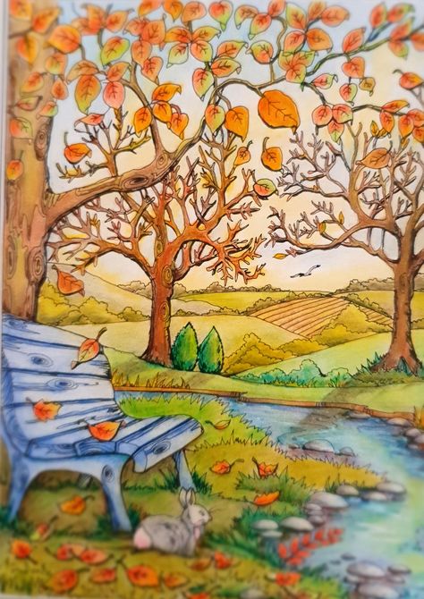 Autumn Pencil Sketch, Fall Colored Pencil Art, Autumn Sketches Pencil, Autumn Drawing Pencil, Autumn Season Drawing, Autumn Sketches, Teresa Goodridge, Creative Haven Coloring Books, Easy Disney Drawings