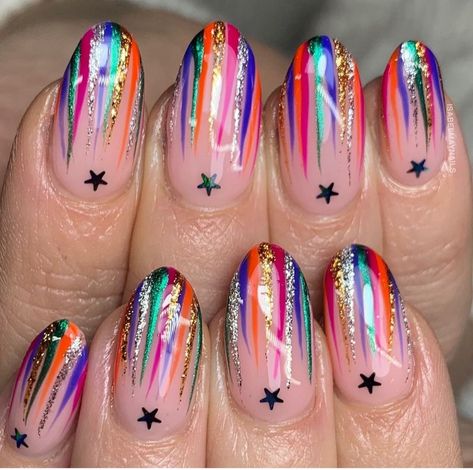 Glastonbury Nail Art, Abba Inspired Nails, Abba Nails, Pedi Designs, Pride 2024, Shellac Nail Designs, Nautical Nails, Nail Aesthetic, Real Nails