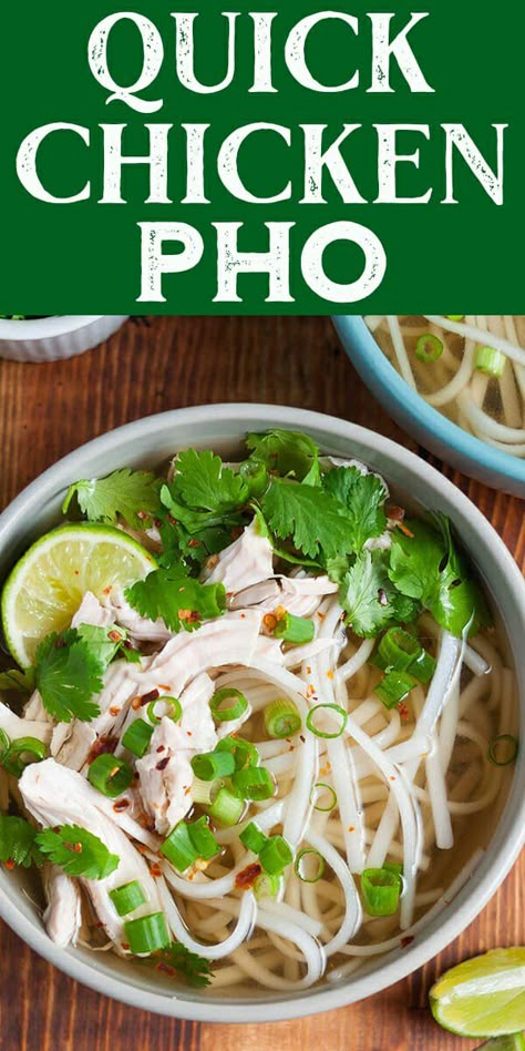 Chicken Pho! 30-minutes EASY shortcut version of traditional Vietnamese noodle soup. #ChickenSoup #pho #VietnameseFood Chicken Pho Soup, Pho Soup Recipe, Vietnamese Noodle Soup, Asian Soup Recipes, Rice Noodle Soups, Chicken Pho, Pho Recipe, Pho Soup, Asian Soup